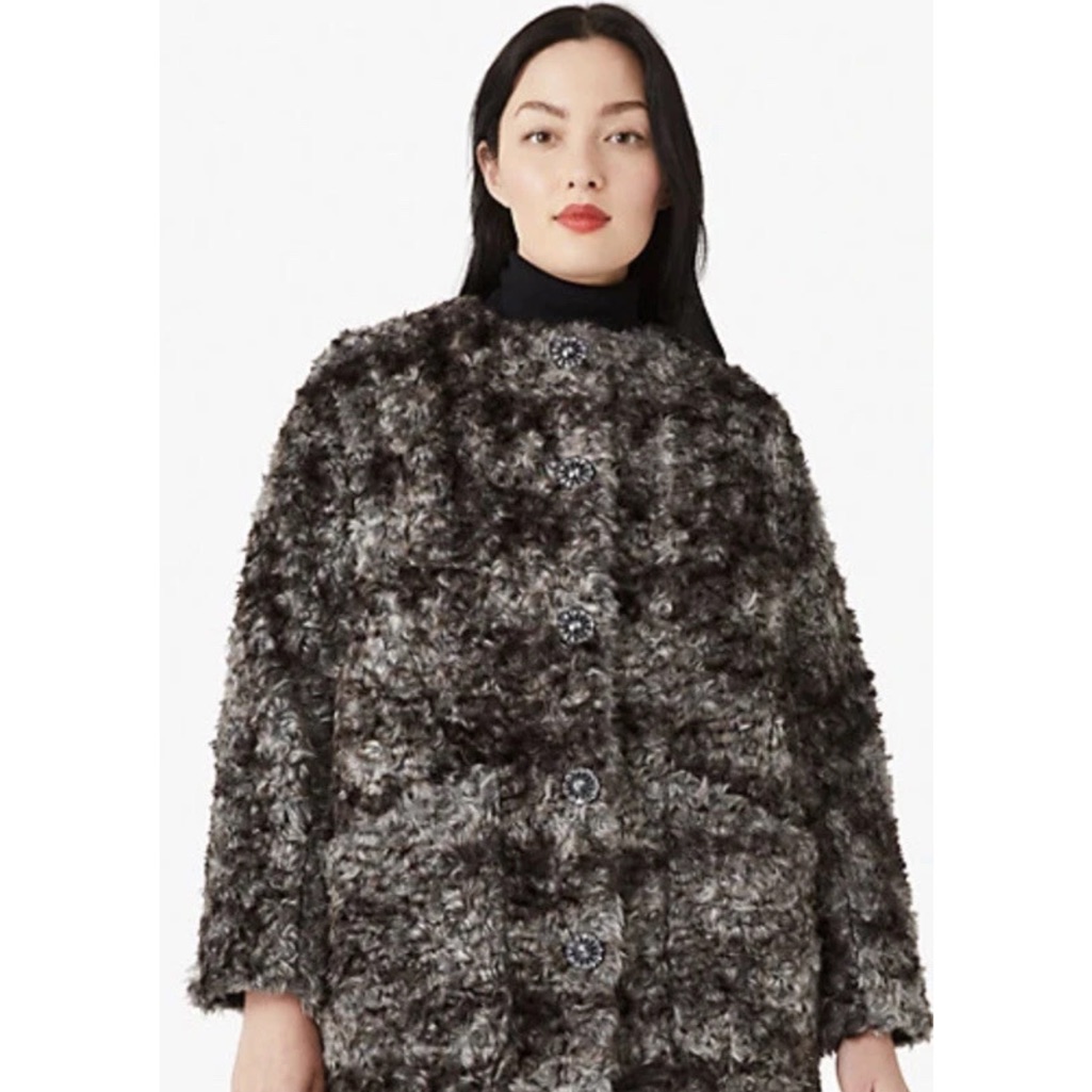 Kate Spade Black And Gray Teddy Jacket Size Xl Nwt Gorgeous